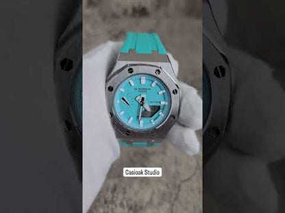 Casioak Mod Horloge Zilveren Kast Tiff Rubberen Band Tiff White Time Mark Tifffdny Blauwe Wijzerplaten 42mm